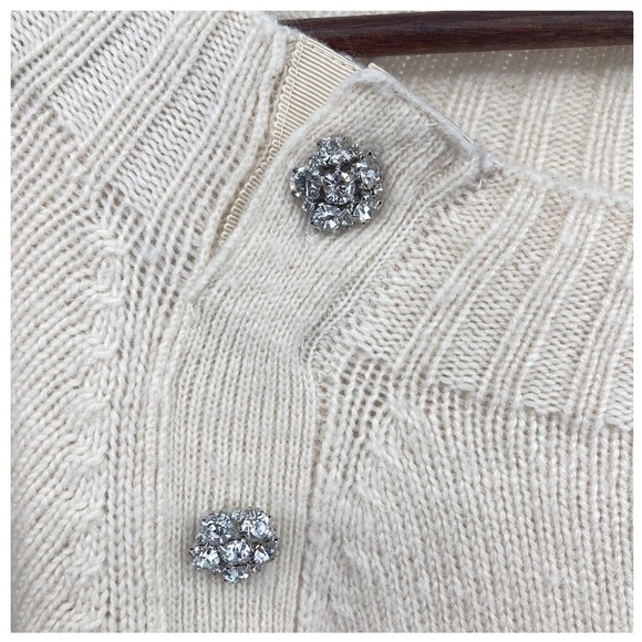 J.Crew Cream Knit Jeweled Button Front Pullover Sweater Wool Blend Cozy Casual - Picture 5 of 11